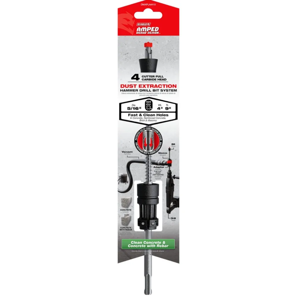 Freud Diablo AMPED Rebar Demon 5/16" x 4" x 9" SDS-Plus 4-Cutter Full Carbide Head Dust Extraction Hammer Drill Bit DMAPLA4410