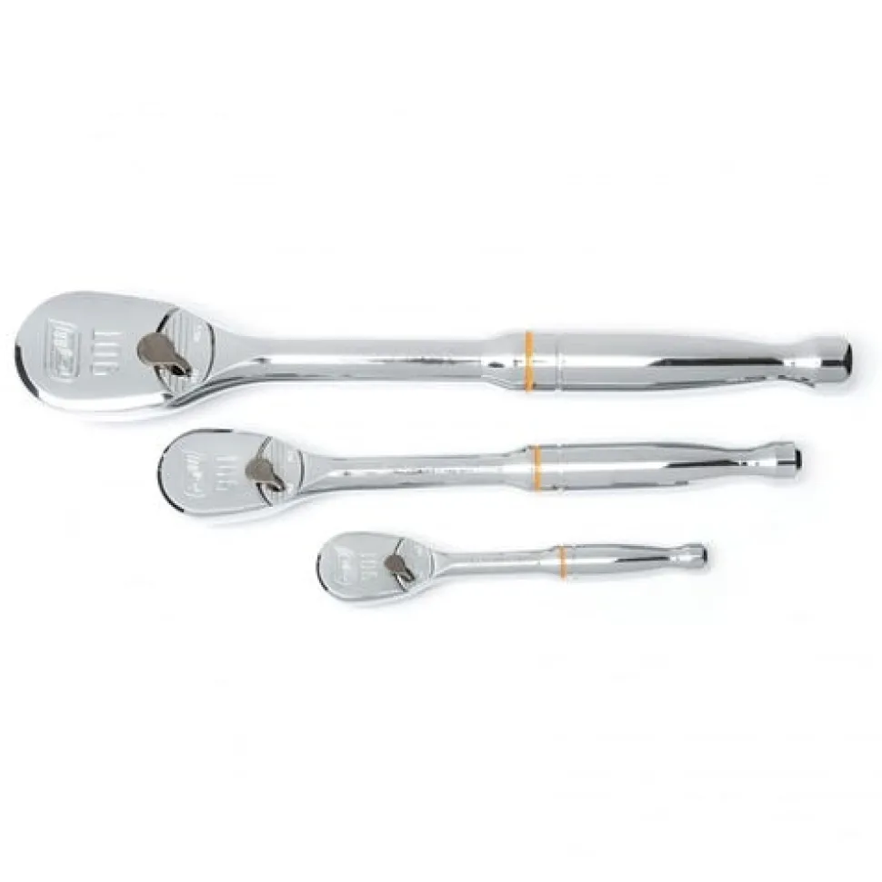 Gearwrench 3 Piece 1/4", 3/8" & 1/2" Drive 90-Tooth Teardrop Ratchet Set 81206T