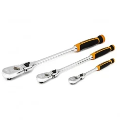 Gearwrench 3 Piece 1/4", 3/8" & 1/2" Drive 90-Tooth Dual Material Locking Flex Head Ratchet Set 81298T