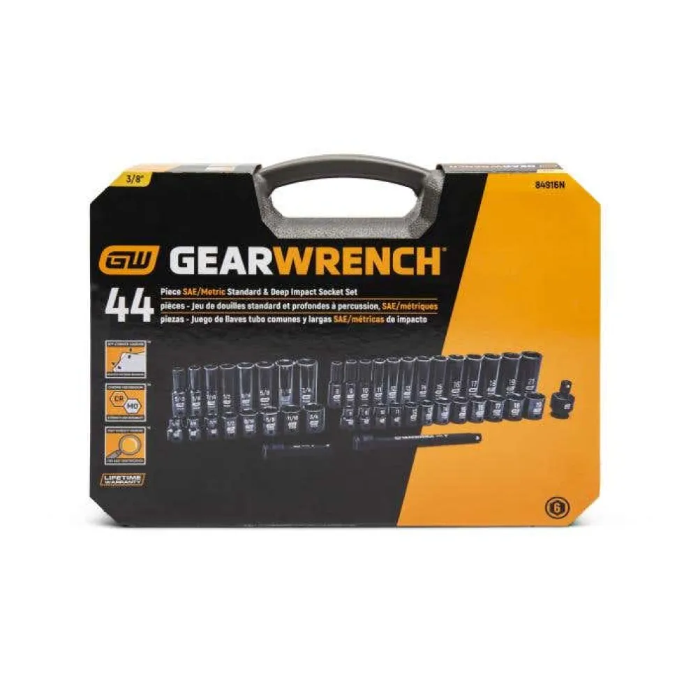 Gearwrench 44 Piece 3/8" Drive 6 Point Standard & Deep Impact SAE/Metric Socket Set 84916N
