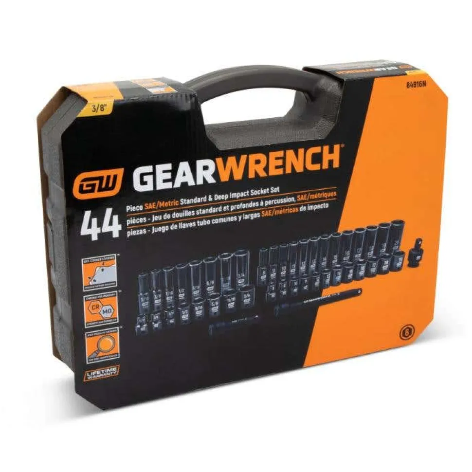 Gearwrench 44 Piece 3/8" Drive 6 Point Standard & Deep Impact SAE/Metric Socket Set 84916N