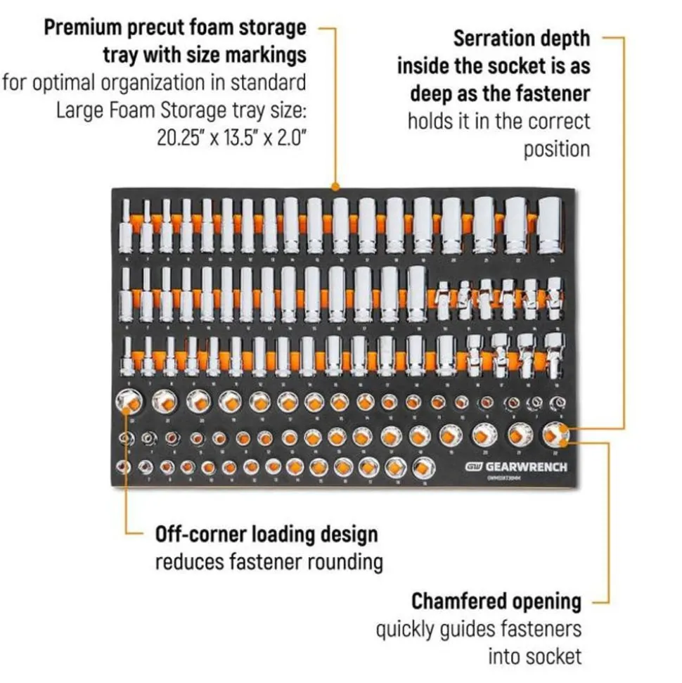 Gearwrench 104 Piece 3/8" Drive Master Metric Socket Set w/ Foam Storage Tray GWMSSKT38MM
