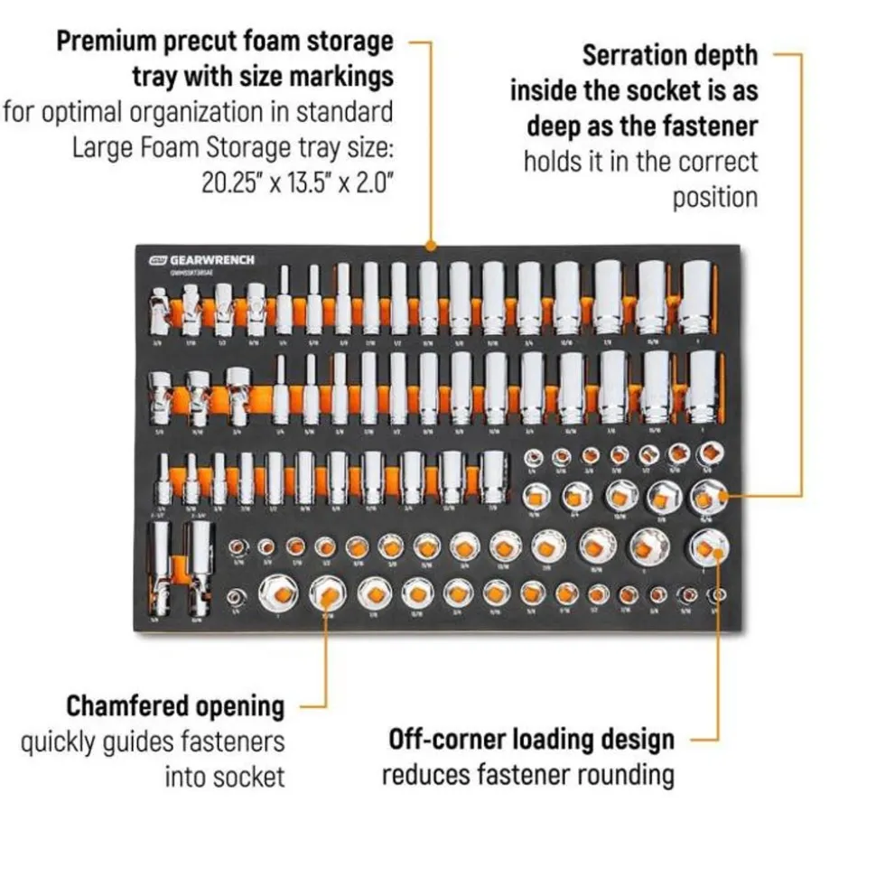Gearwrench 85 Piece 3/8" Drive Master SAE Socket Set w/ Foam Storage Tray GWMSSKT38SAE