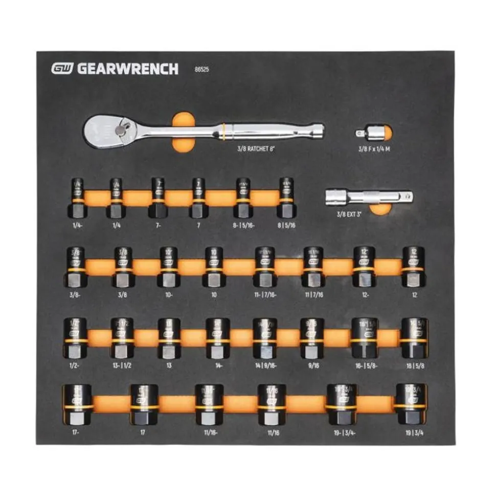Gearwrench 31 Piece 3/8" Drive 90T Ratchet & Bolt Biter Socket Set w/ Foam Storage Tray 86525
