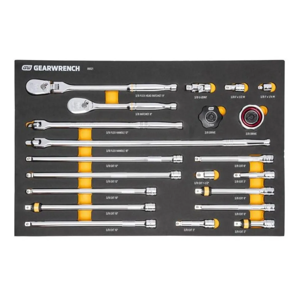Gearwrench 21 Piece 3/8" 90-Tooth Ratchet & Drive Tool Set w/ Foam Storage Tray 86521
