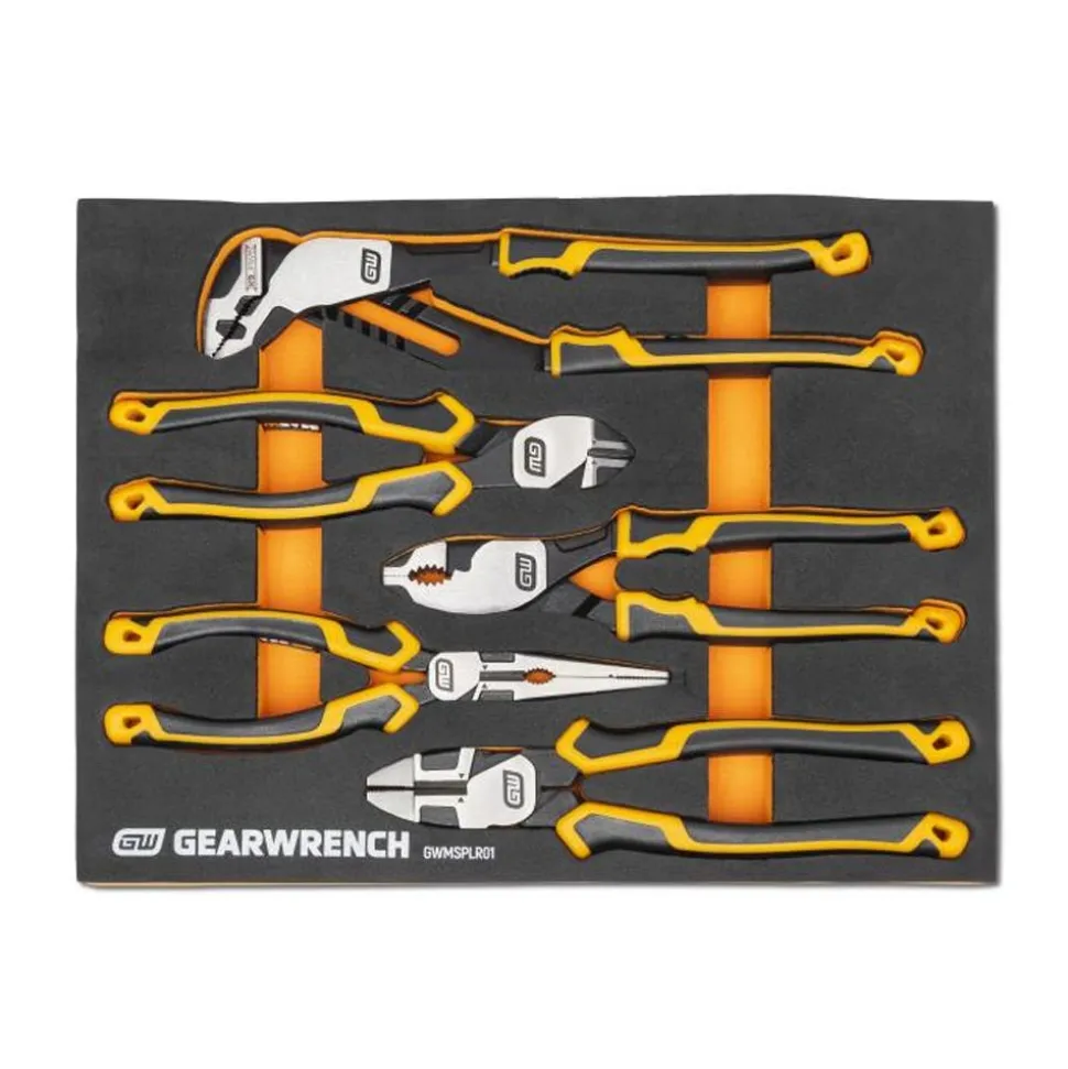 Gearwrench 5 Piece PITBULL Cushion Grip Pliers Set w/ Foam Storage Tray GWMSPLR01