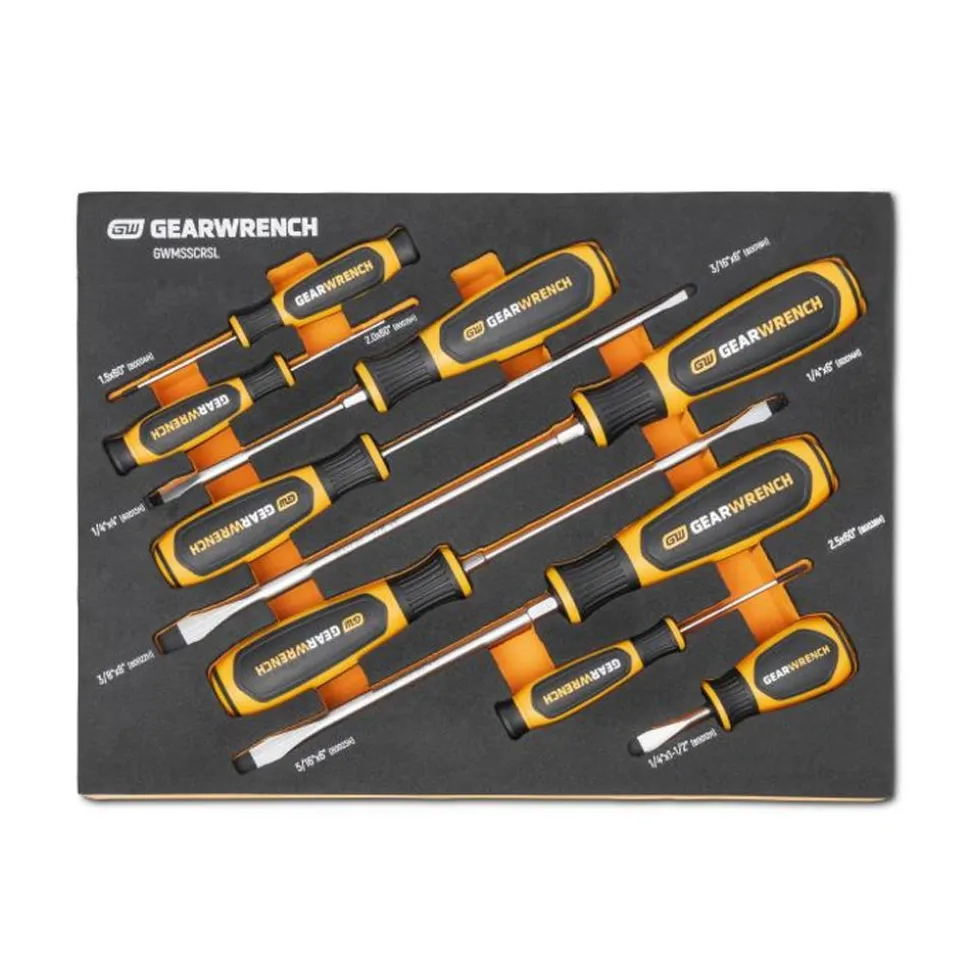 Gearwrench 9 Piece Slotted Dual Material Screwdriver Set w/ Foam Storage Tray GWMSSCRSL