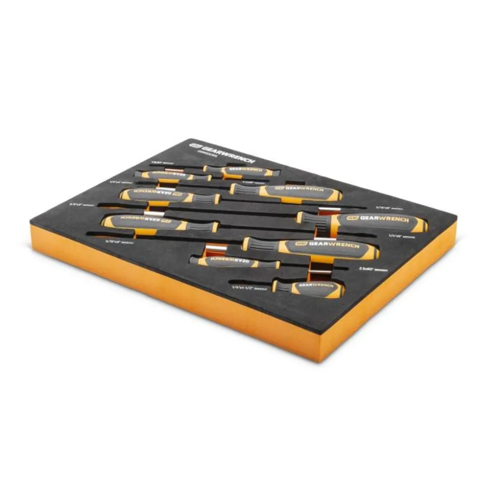 Gearwrench 9 Piece Slotted Dual Material Screwdriver Set w/ Foam Storage Tray GWMSSCRSL