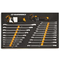 Gearwrench 44 Piece 90T SAE/Metric Combination Ratcheting Wrench & Long Arm Hex Key Set w/ Foam Storage Tray 86528