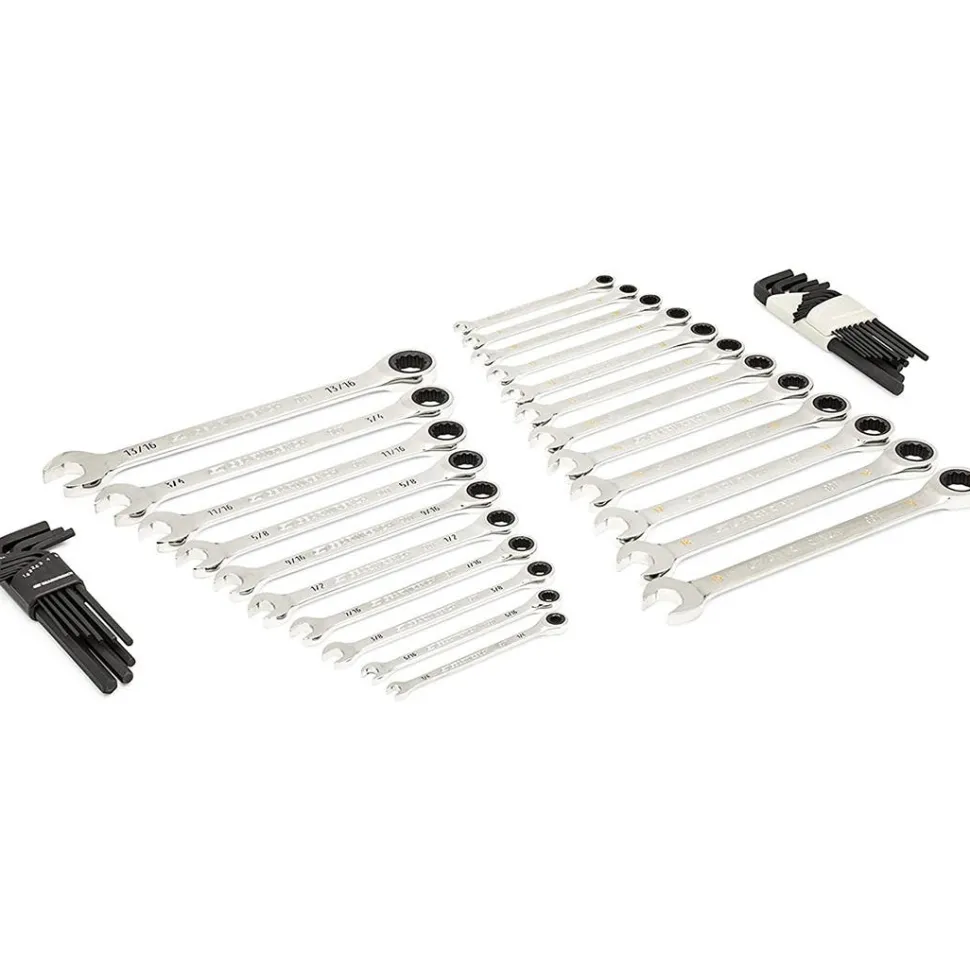 Gearwrench 44 Piece 90T SAE/Metric Combination Ratcheting Wrench & Long Arm Hex Key Set w/ Foam Storage Tray 86528