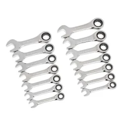 Gearwrench 14 Piece 72-Tooth 12 Point Stubby Ratcheting SAE/Metric Combination Wrench Set 85206