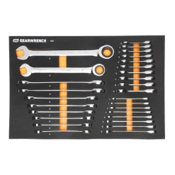 Gearwrench 28 Piece 72-Tooth 12 Point Metric Standard & Stubby Combination Ratcheting Wrench Set w/ Foam Storage Tray 86527
