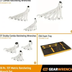 Gearwrench 28 Piece 72-Tooth 12 Point Metric Standard & Stubby Combination Ratcheting Wrench Set w/ Foam Storage Tray 86527