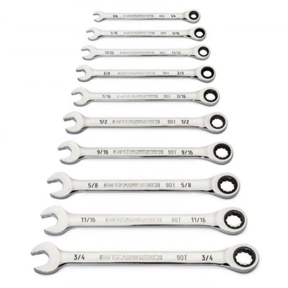 Gearwrench 10 Piece 90-Tooth 12 Point SAE Combination Ratcheting Wrench Set 86958