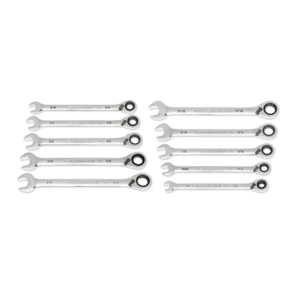 Gearwrench 10 Piece 90-Tooth 12 Point SAE Reversible Ratcheting Wrench Set 86658