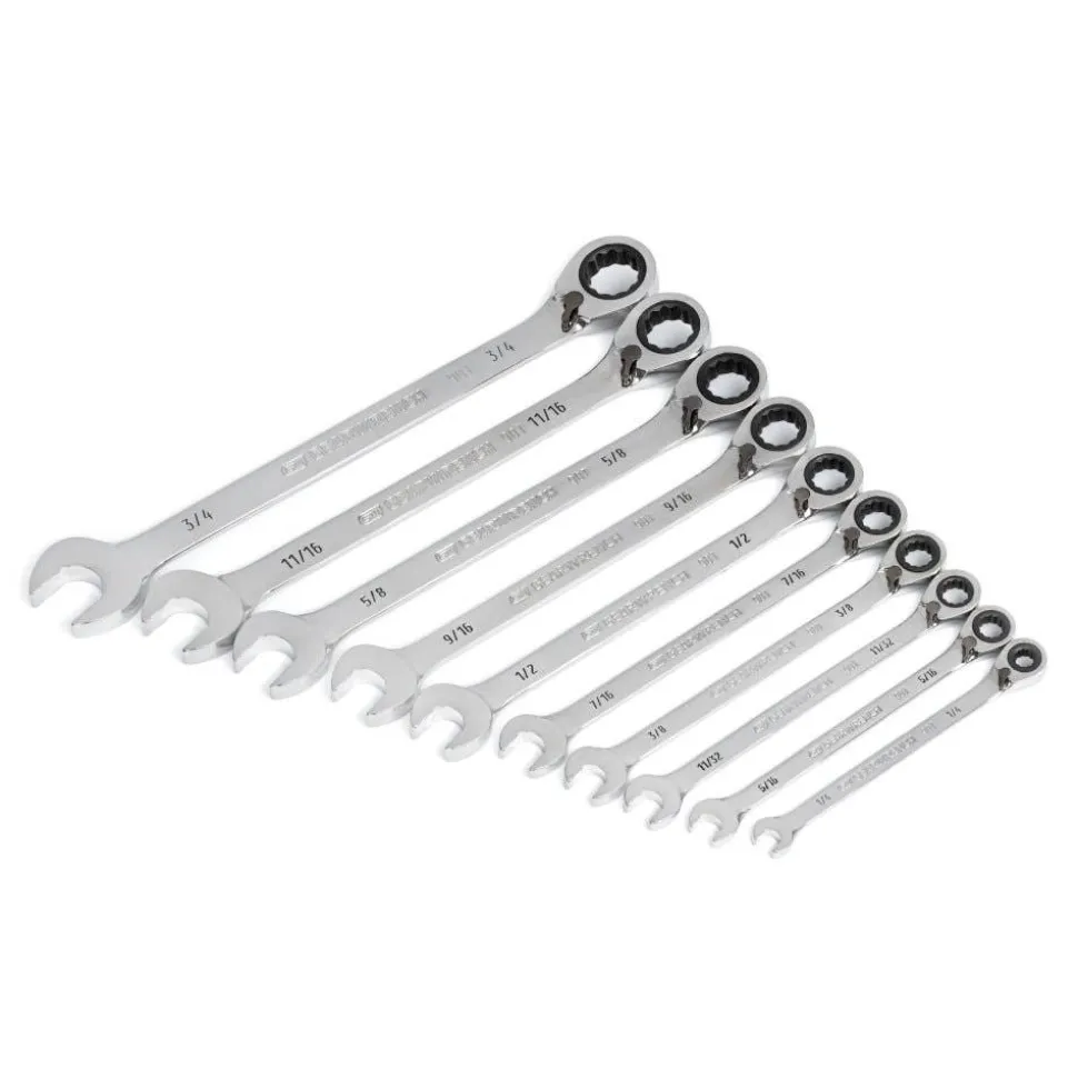 Gearwrench 10 Piece 90-Tooth 12 Point SAE Reversible Ratcheting Wrench Set 86658