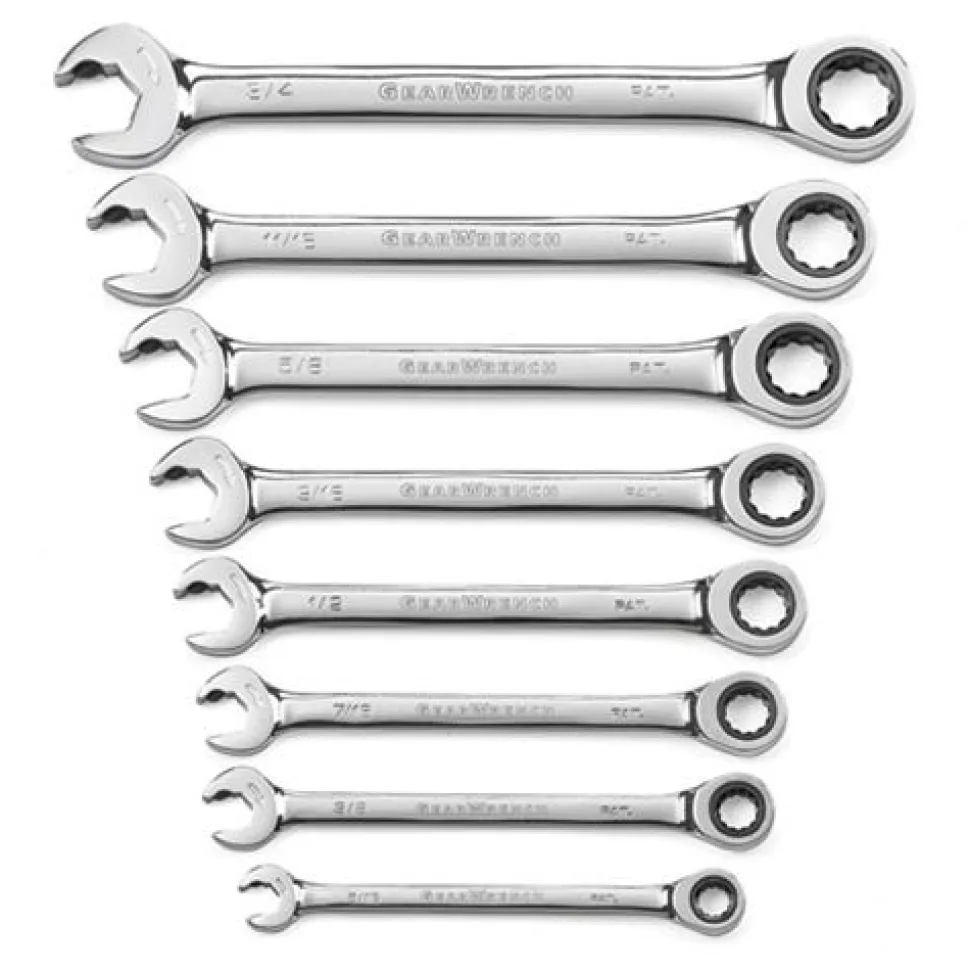 Gearwrench 8 Piece 72-Tooth Open End SAE Ratcheting Combination Wrench Set 85599