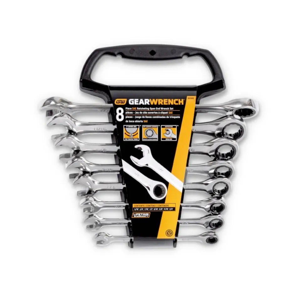 Gearwrench 8 Piece 72-Tooth Open End SAE Ratcheting Combination Wrench Set 85599