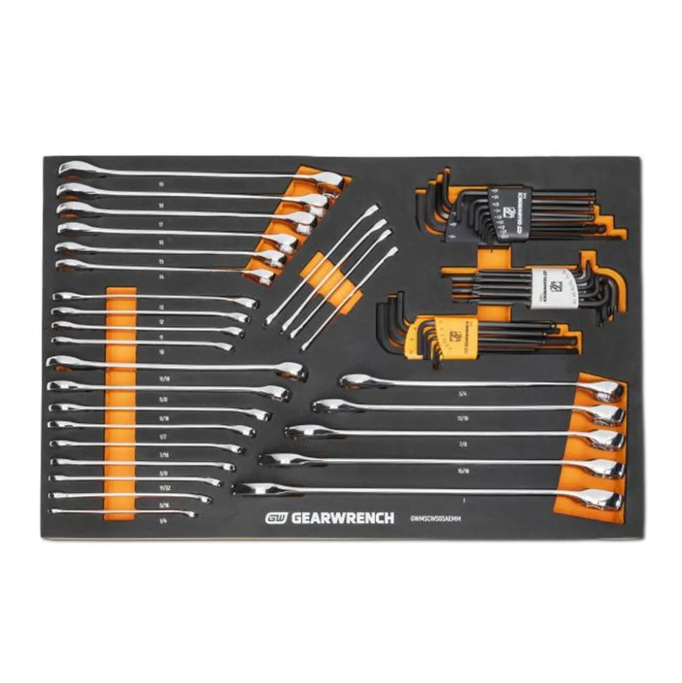 Gearwrench MEGAMOD Mobile Rolling Tool Case w/ Modular Combo Wrench and Hex Key Sets GWMP100 & GWMSCWL12MM & GWMSCWL12SAE & GWMSCWS6SAEMM & 86529