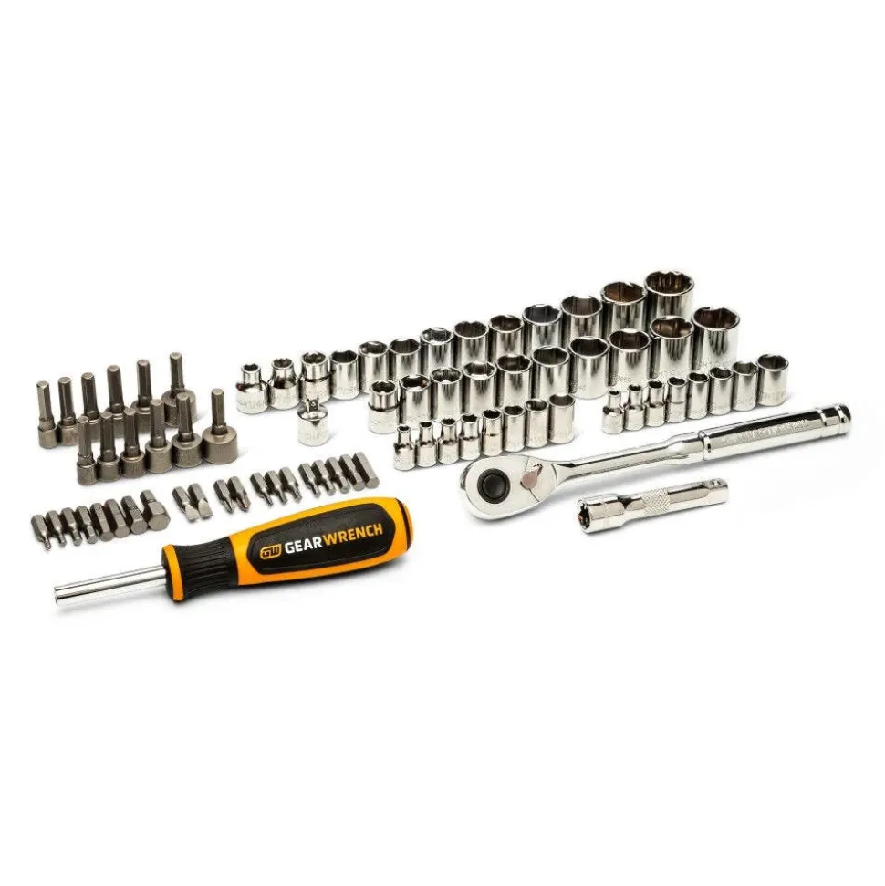 Gearwrench Tools 75 Piece 1/4" and 3/8" Drive 72-Tooth 6 Point SAE/MM Tool Set GW38CBMTS75