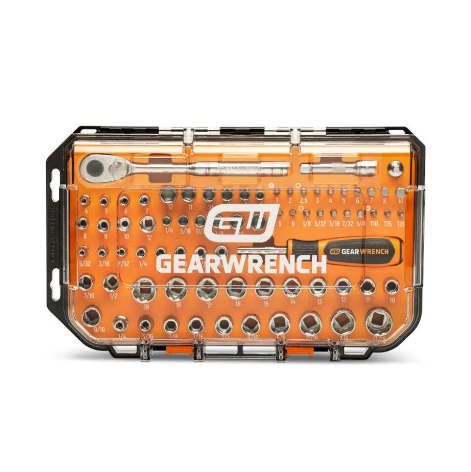 Gearwrench Tools 75 Piece 1/4" and 3/8" Drive 72-Tooth 6 Point SAE/MM Tool Set GW38CBMTS75