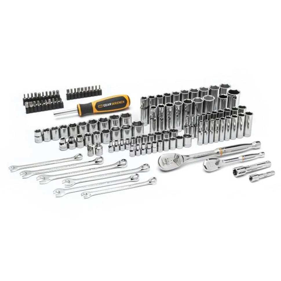 Gearwrench Tools 121 Piece 1/4" & 3/8” Drive 90T SAE/MM Mechanics Hand Tool Set GW90SCBMTS