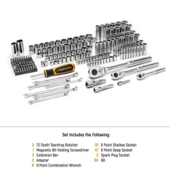 Gearwrench Tools 185 Piece 1/4”, 3/8”, & 1/2" Drive 72-Tooth SAE/MM Mechanics Hand Tool Set GW72MCBMTS