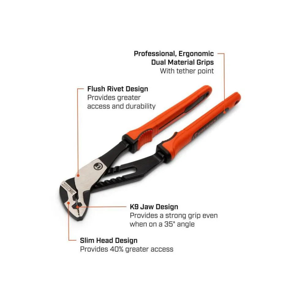 Gearwrench Tools 10" Z2 K9™ Straight Jaw Tongue and Groove Plier with Dual Material Rawhide Handle RTZ210CGR