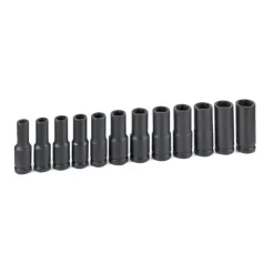 Grey Pneumatic 12 Piece 1/2" Drive 6-Point Deep Length Magnetic Impact Socket Set (Metric) 1512MDG