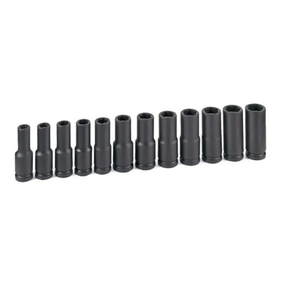 Grey Pneumatic 12 Piece 1/2" Drive 6-Point Deep Length Magnetic Impact Socket Set (Metric) 1512MDG