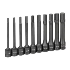Grey Pneumatic 10 Piece 1/2" Drive x 5/8" Hex 6" Length Impact Socket Set (SAE) 1360H