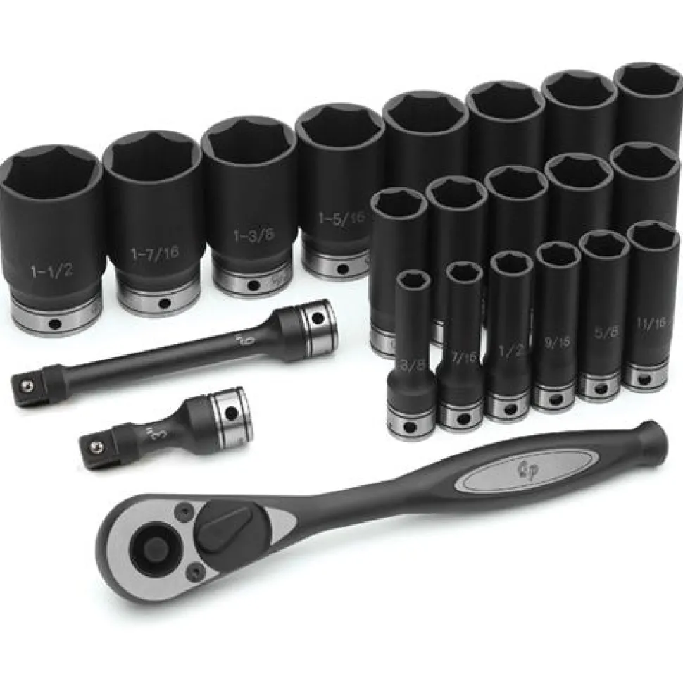 Grey Pneumatic 22 Piece 1/2" Drive 6-Point Deep Length DUO-Socket Set (SAE) 82622D