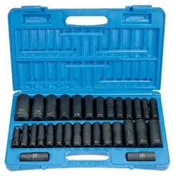 Grey Pneumatic 30 Piece 1/2" Drive SAE & Metric Deep Impact Socket Impact Socket Set 1512DM