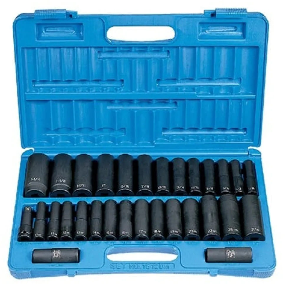 Grey Pneumatic 30 Piece 1/2" Drive SAE & Metric Deep Impact Socket Impact Socket Set 1512DM
