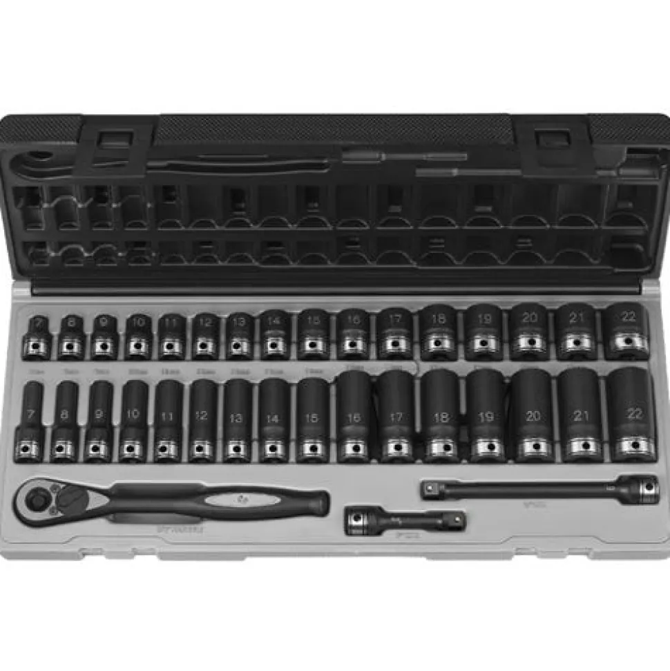 Grey Pneumatic 35 Piece 3/8" Drive Metric 6 Point Standard & Deep Duo Socket Set 81635MRD