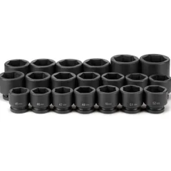 Grey Pneumatic 20 Piece 1'' Drive 6-Point Standard Length Impact Socket Set (Metric) 9020M