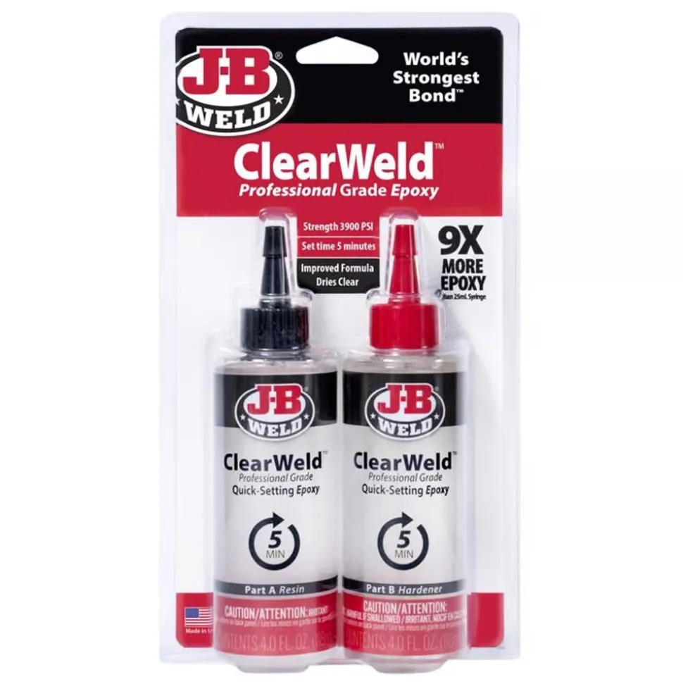 J-B Weld ClearWeld Pro Cold Weld Two-Part Epoxy (Repair Metal, Glass, Plastic) 8 oz 50240H