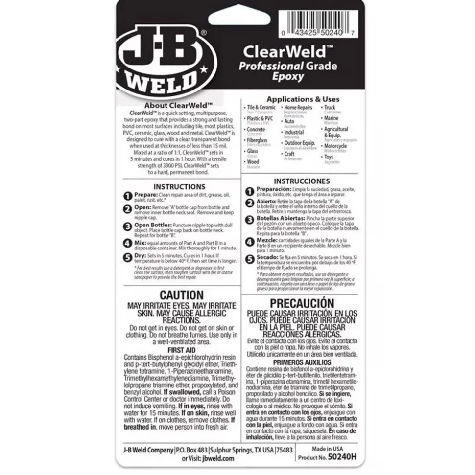 J-B Weld ClearWeld Pro Cold Weld Two-Part Epoxy (Repair Metal, Glass, Plastic) 8 oz 50240H