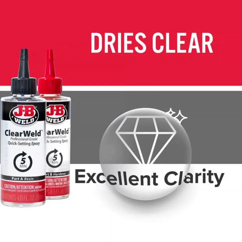 J-B Weld ClearWeld Pro Cold Weld Two-Part Epoxy (Repair Metal, Glass, Plastic) 8 oz 50240H