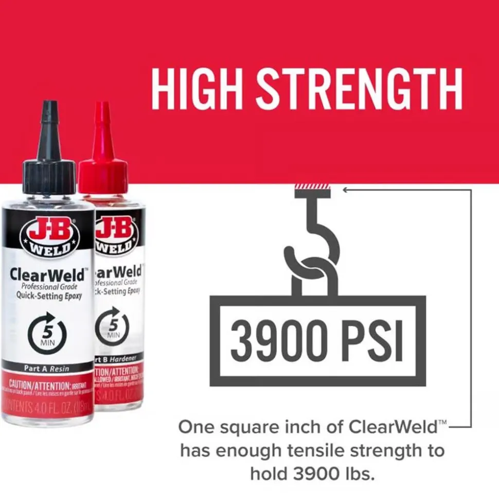 J-B Weld ClearWeld Pro Cold Weld Two-Part Epoxy (Repair Metal, Glass, Plastic) 8 oz 50240H