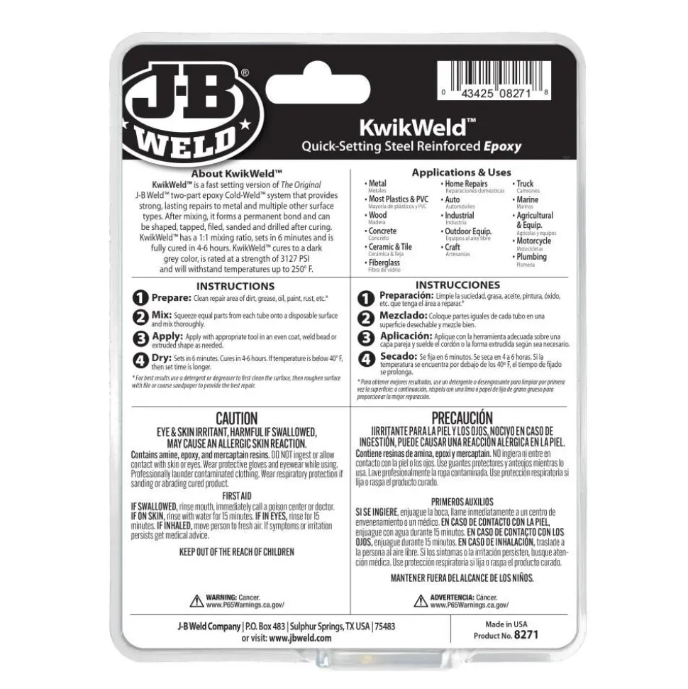 J-B Weld KwikWeld Cold Weld Two-Part Epoxy (Repair Metal, Fiberglass, Plastic) Pro Size 10 oz 8271
