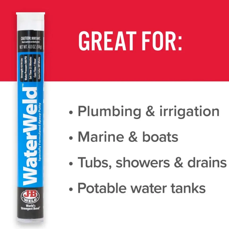J-B Weld WaterWeld Epoxy Putty Repair Plastic, Fiberglass, Metal - 4 oz 8278U