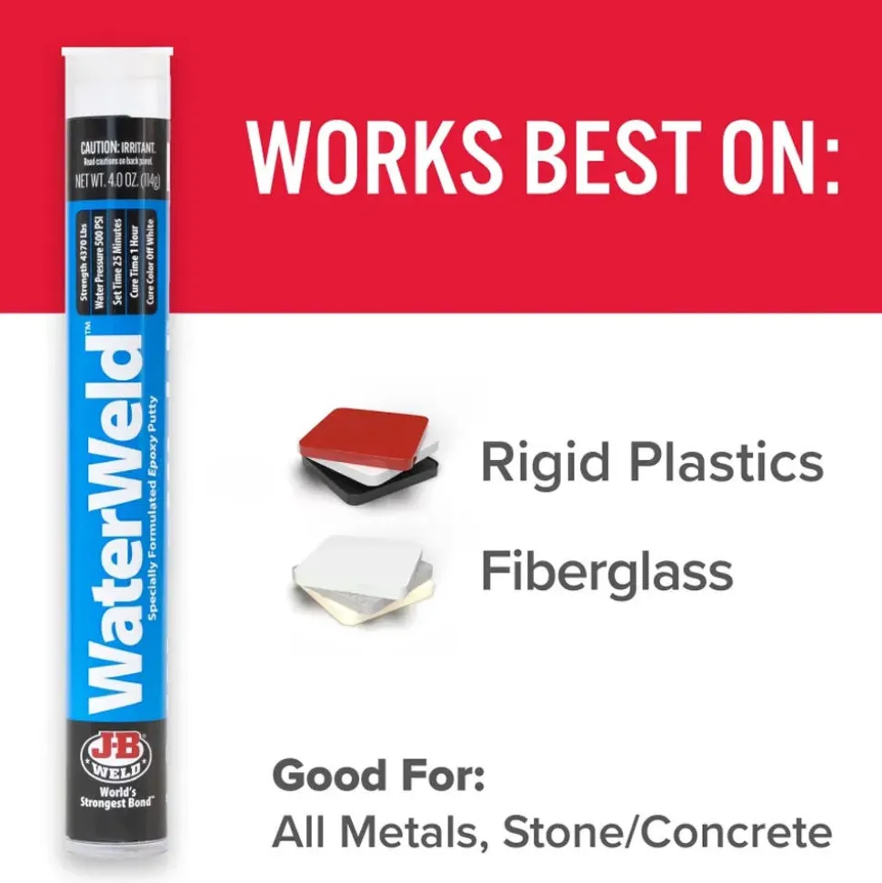 J-B Weld WaterWeld Epoxy Putty Repair Plastic, Fiberglass, Metal - 4 oz 8278U