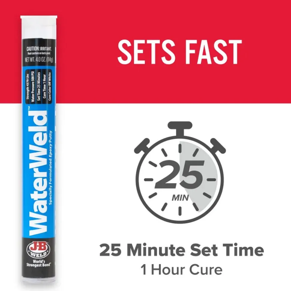 J-B Weld WaterWeld Epoxy Putty Repair Plastic, Fiberglass, Metal - 4 oz 8278U