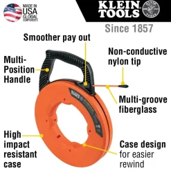 Klein 100' Multi-Groove Fiberglass Fish Tape with Nylon Tip 56383