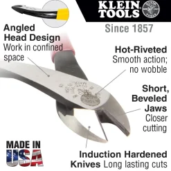 Klein Diagonal Cutting Pliers, Heavy-Duty, Angled Head, 8-Inch J2000-48
