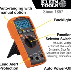 Klein Digital Multimeter, TRMS Auto-Ranging, 600V, Temp MM420