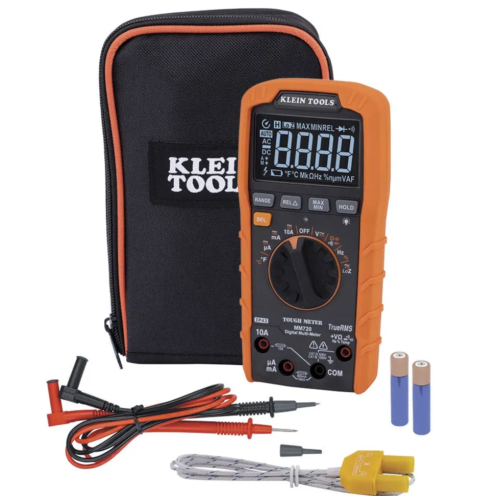Klein Digital Multimeter, TRMS Auto-Ranging, 1000V, Temp, Low Impedance MM720