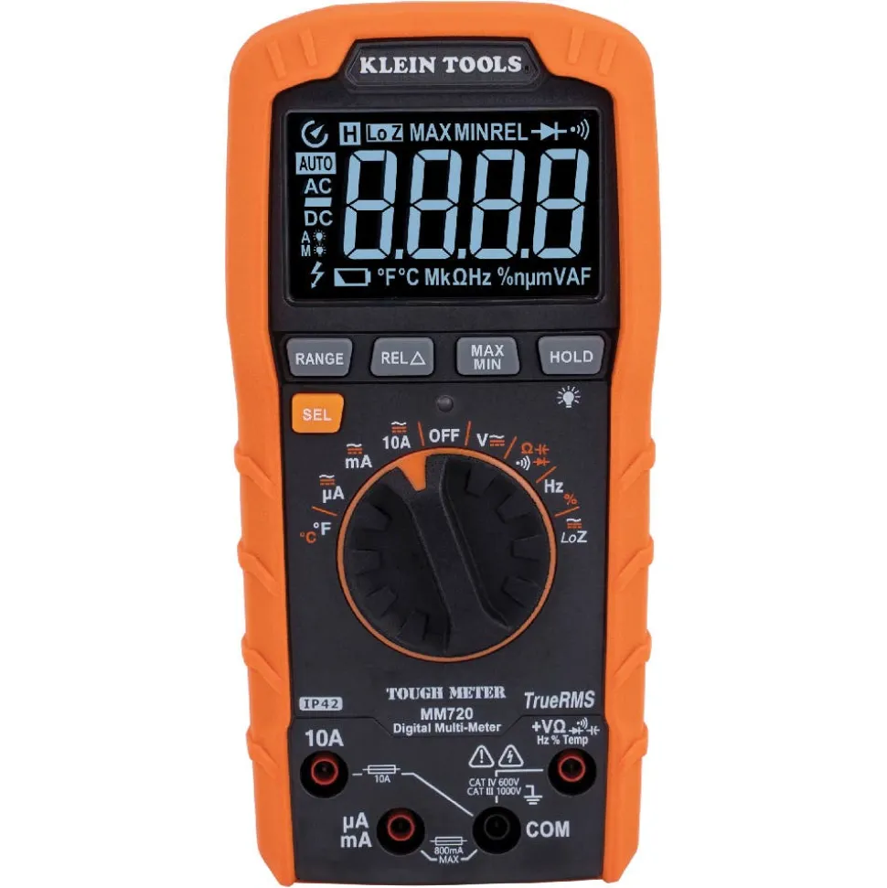 Klein Digital Multimeter, TRMS Auto-Ranging, 1000V, Temp, Low Impedance MM720