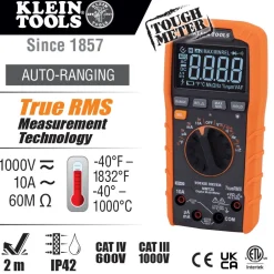 Klein Digital Multimeter, TRMS Auto-Ranging, 1000V, Temp, Low Impedance MM720